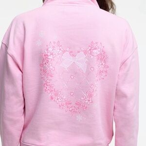 LoveShackFancy Pink Sweatshirt with Heart and Bow Design